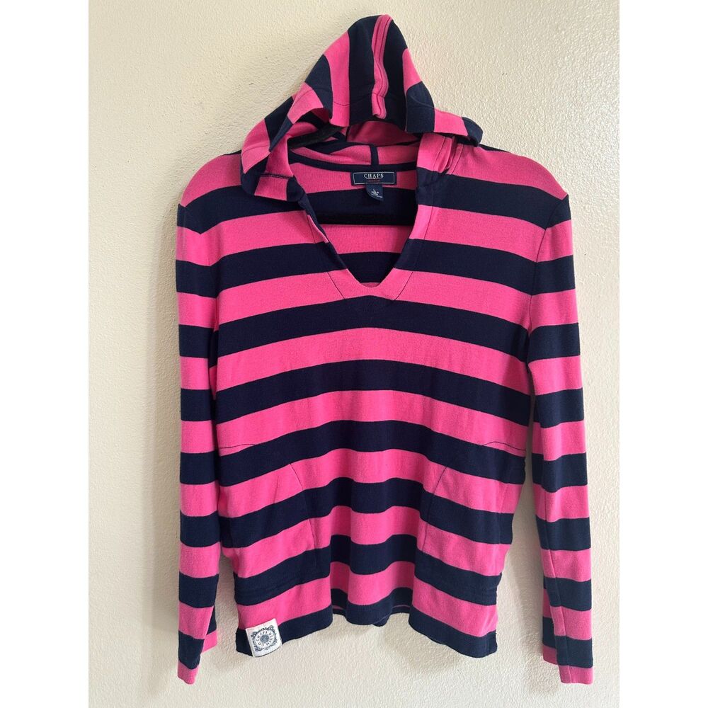 Chaps Denim Women's BOHO Pink/Blue Striped Hoodie, Size L